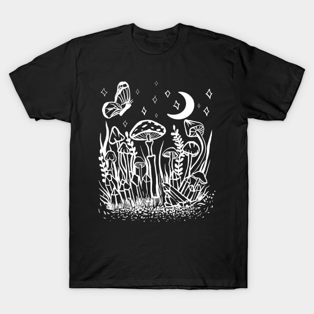 Wild Foliage Garden Witch Crystals, Mushrooms, Moth, Moon T-Shirt by LunaElizabeth